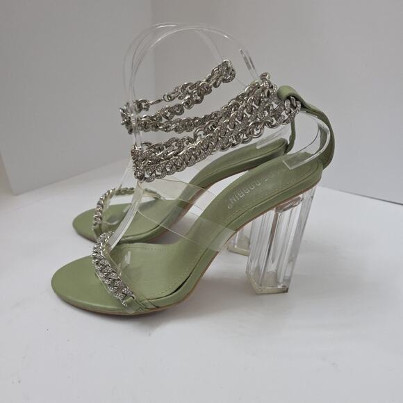 Cape Robbin Silver Green 4.5"block clear heel ankle strap shoe WOMEN Size 7.5 - Picture 4 of 9